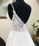 White chiffon lace long prom dress A line evening dress HZ1023