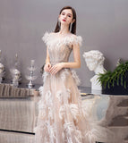 Unique tulle beads long prom dress evening dress HZ1023