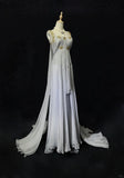 White Vintage Ancient Greek Goddess Gorgeous Sparkling Elegant Exquisite Gold Rhinestone Beads Tulle Long Mermaid Floor Length Trail Slim Fairy Ball Gown Evening Gown Party Dress Prom Gown HZ1023