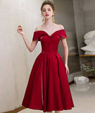 Cute satin short prom dress burgundy party dress HZ1023