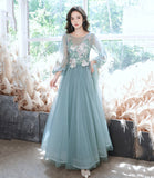 Blue tulle lace long prom gown evening gown HZ1023
