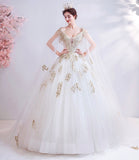 White tulle sequins long prom dress white evening dress HZ1023