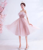 Pink tulle short A line prom dress homecoming dress HZ1023