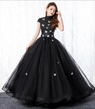 Black tulle long A line ball gown dress formal dress HZ1023