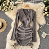 Sexy V-Neck Drawstring Dress Fashion Dress HZ1023