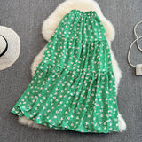 New style high waist thin, medium and Long Ruffle floral skirt HZ1023