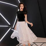 Black and white lace short prom dress HZ1023