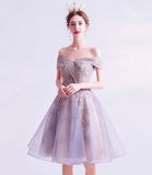 Purple tulle lace short prom dress homecoming dress HZ1023