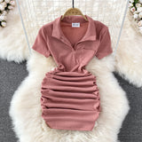 Slim and sexy polo collar, careful machine wrapped hip skirt HZ1023