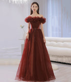 Unique tulle long prom dress off shoulder evening dress HZ1023