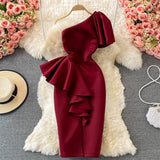 Stylish One Shoulder Satin Short Dress Party Dress HZ1023