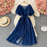 Simple V Neckline Denim Dress A Line Fashion Dress HZ1023