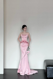 Pink Fashion Elegant Exquisite Floral Long Satin Corset Mermaid Slim Floor Length Train Ball Gown Evening Dress Party Dress Prom Dress HZ1023