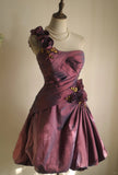 Symphony Purple Fashion Sexy Handmade Rose Flower Short Taffeta Satin Homecoming Dress Birthday Party Dress Cocktail Party Dress Evening Dress Retro Princess Dress Wedding Adult Ceremony Birthday Party HZ1023
