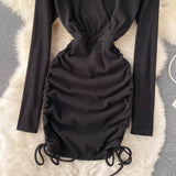 Sexy V-Neck Drawstring Dress Fashion Dress HZ1023
