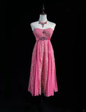 Pink Vintage Elegant Exquisite Rhinestone Lace Short Homecoming Dress Tulle Prom Dress Evening Dress Ball Gown Birthday Party Dress HZ1023