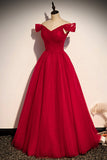 Red tulle long A line prom dress red evening dress HZ1023