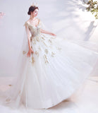 White tulle sequins long prom dress white evening dress HZ1023