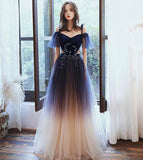 Stylish velvet tulle long prom dress evening dress HZ1023