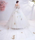 White tulle sequins long prom dress white evening dress HZ1023