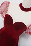 Cute velvet long prom dress burgundy A line evening dress HZ1023