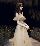 Gold sequins long prom dress A line evening dress HZ1023