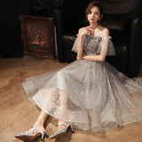 Gray sequins short prom dress evening dress HZ1023