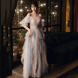 Cute tulle long prom dress A line evening dress HZ1023