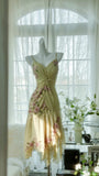 Yellow Elegant Romantic Delicate Pink Floral Beading Spaghetti Straps Midi/Short Chiffon Homecoming Ball Gown Evening Dress Birthday/Wedding Guest/Holiday Party Dress Prom Dress HZ1023