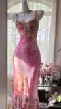 Pink gorgeous gradient exquisite beaded lace long chiffon fairy ball gown evening dress wedding party dress prom dress graduation date dress HZ1023