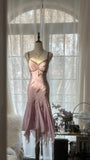 Pale Pink Elegant Fashion Sophisticated Beaded Sweetheart Neck Spaghetti Straps Long Chiffon Ruffled Homecoming Dress Prom Dress Evening Dress Birthday/Vacation Party Dress Prom Dress HZ1023