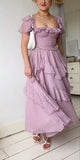 Purple Vintage Elegant Fashion Long Tulle Chiffon Ball Gown Evening Dress Wedding Guest Dress Birthday Party Dress HZ1023
