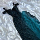 Teal Fashion Shiny Gradient Straps Long Elegant Chiffon Ruffle Formal Prom Dress, Evening Dress, Party Dress HZ1023