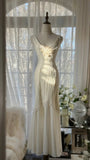 Ivory White Romantic Fashion Elegant Exquisite Lace Long Chiffon Ball Gown Evening Dress Birthday/Wedding Guest/Holiday Party Dress Prom Dress Valentine's Day Date Dress HZ1023