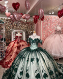 Red gorgeous exquisite sweet floral applique long tulle ball gown evening gown wedding dress HZ1023