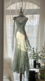 Mint Green Gorgeous Exquisite Beaded Long Chiffon Fairy Ball Gown Evening Dress Wedding Party Dress Prom Dress Graduation Date Dress HZ1023