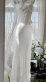 White Elegant Fashion Exquisite Floral Beaded Long Chiffon Ball Gown Evening Dress Party Dress Two Piece Set HZ1023