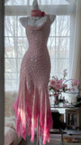 Pink Gradient Luxury Gorgeous Retro Fashion Exquisite Beaded Long Chiffon Ball Dress Birthday Party Dress Evening Dress Prom Dress HZ1023