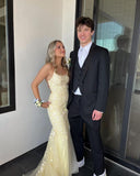 Yellow Fashion Elegant Delicate Floral Embroidery Applique Long Lace Mermaid Slim Ball Gown Evening Gown Party Dress HZ1023