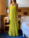 Yellow fashion elegant long chiffon ball gown evening dress wedding guest party dress HZ1023