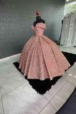 Pink Shiny Sequins Elegant Long Ball Gown Evening Dress Graduation Ball Gown HZ1023
