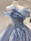 Blue Stylish Elegant Long Tulle Floor-Length Prom Dress Evening Dress Graduation Dress Adult Ceremony Dress HZ1023