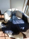 Blue Gorgeous Shiny Exquisite Beaded Spaghetti Straps V Neck Long Sequined Chiffon Ball Gown Evening Dress Party Dress HZ1023