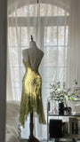 Green Romantic Fashion Elegant Delicate Floral Appliqu¨¦ Beaded Spaghetti Straps Midi/Short Chiffon Ruffle Ball Gown Evening Gown Party Gown HZ1023