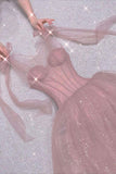 Pink Shiny Sweet A-Line Long Elegant Halter Neck Ball Gown Evening Dress HZ1023