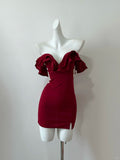 Red/Black Fashion Elegant Ruffle Neckline Short Satin Homecoming Dress Prom Dress Evening Dress Party Dress Ball Gown HZ1023