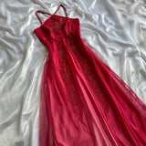 Red shiny exquisite elegant beaded fashion strap long chiffon ball gown, evening dress, party dress HZ1023