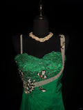 Green Vintage Fashion Elegant Exquisite Beaded Lace Long Satin Floor Length Trailing Ball Gown Evening Gown Party Dress HZ1023