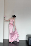 Pink Fashion Elegant Exquisite Floral Long Satin Corset Mermaid Slim Floor Length Train Ball Gown Evening Dress Party Dress Prom Dress HZ1023