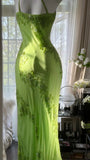 Green gorgeous fashion one shoulder elegant vintage exquisite beaded long chiffon ball gown evening dress birthday party dress prom dress HZ1023
